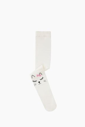 Uyuyan Kedi Desenli Ince Külotlu Çocuk Çorabı ONL-00658