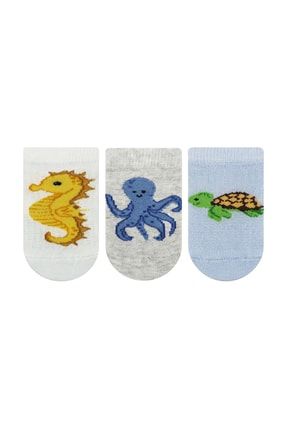3'lü Su Canlıları Desenli Sneaker Bebek Çorabı ONL-01685