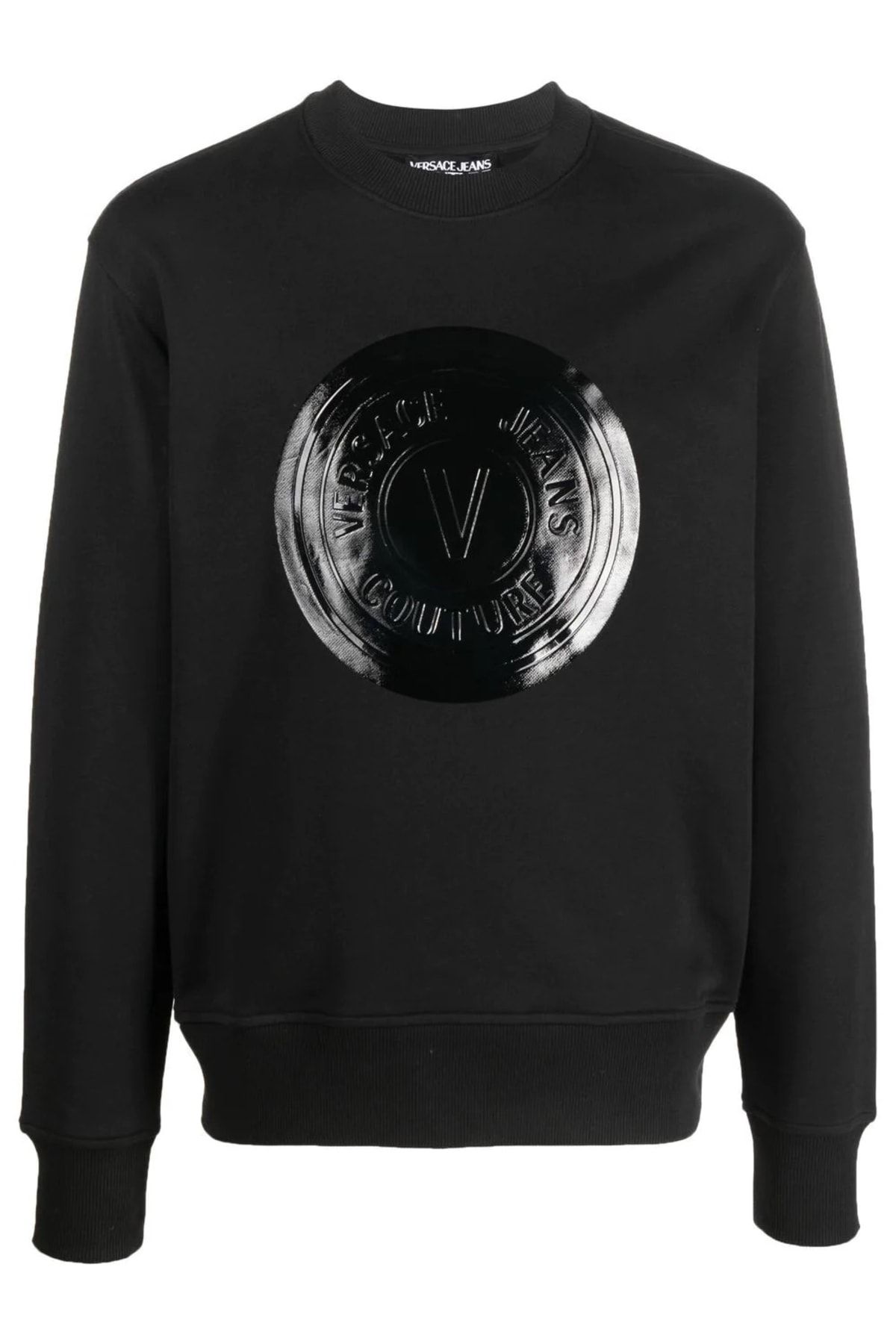 Gianni Versace Jeans Couture Record Logo Printed Black Sweatshirt