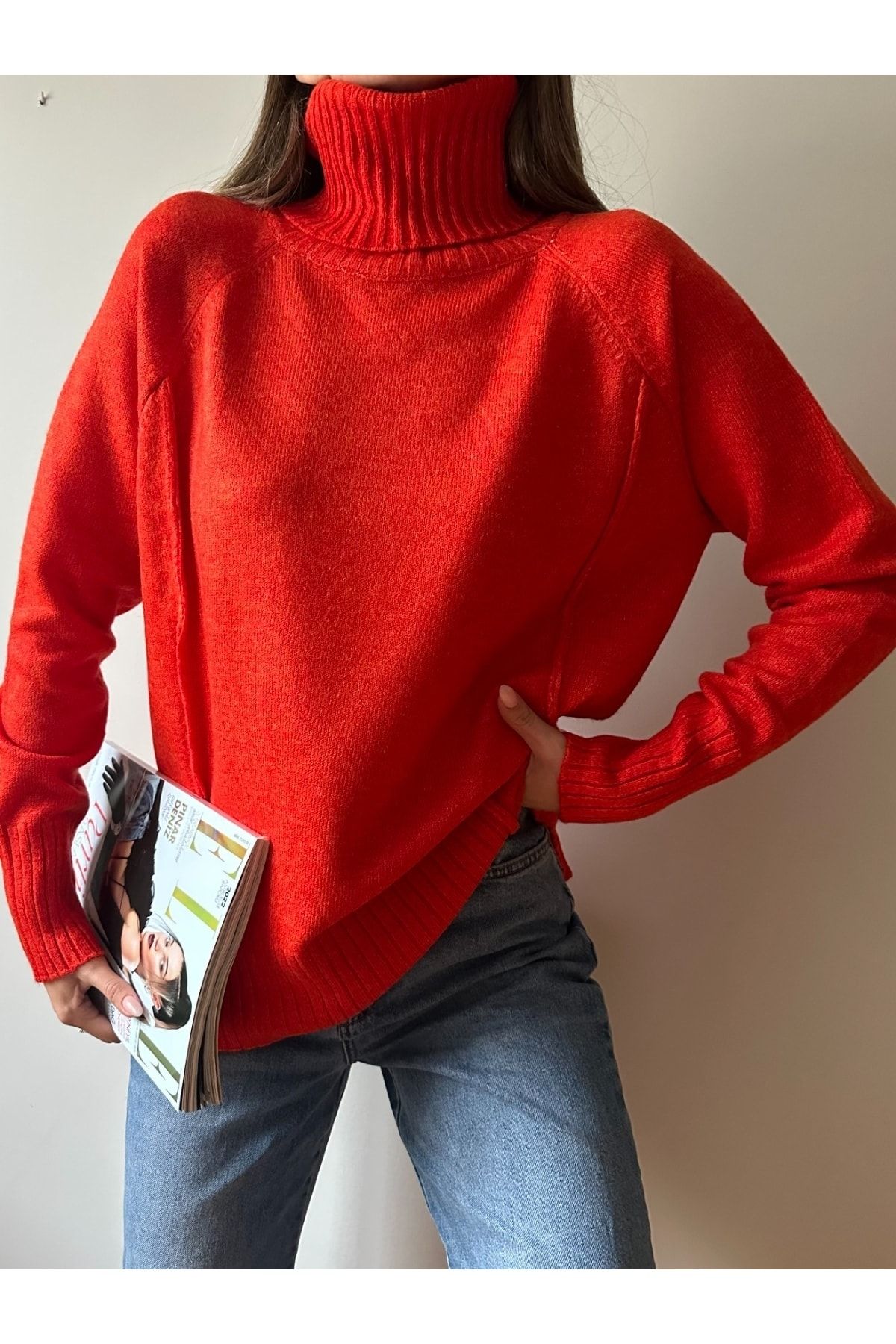 JM Turtleneck Knitwear Sweater Orange Trendyol