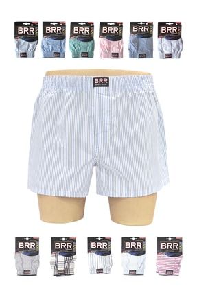 12’li Paket Karışık Renk %100 Pamuklu Poplin Boxer Şort BRRBP12001