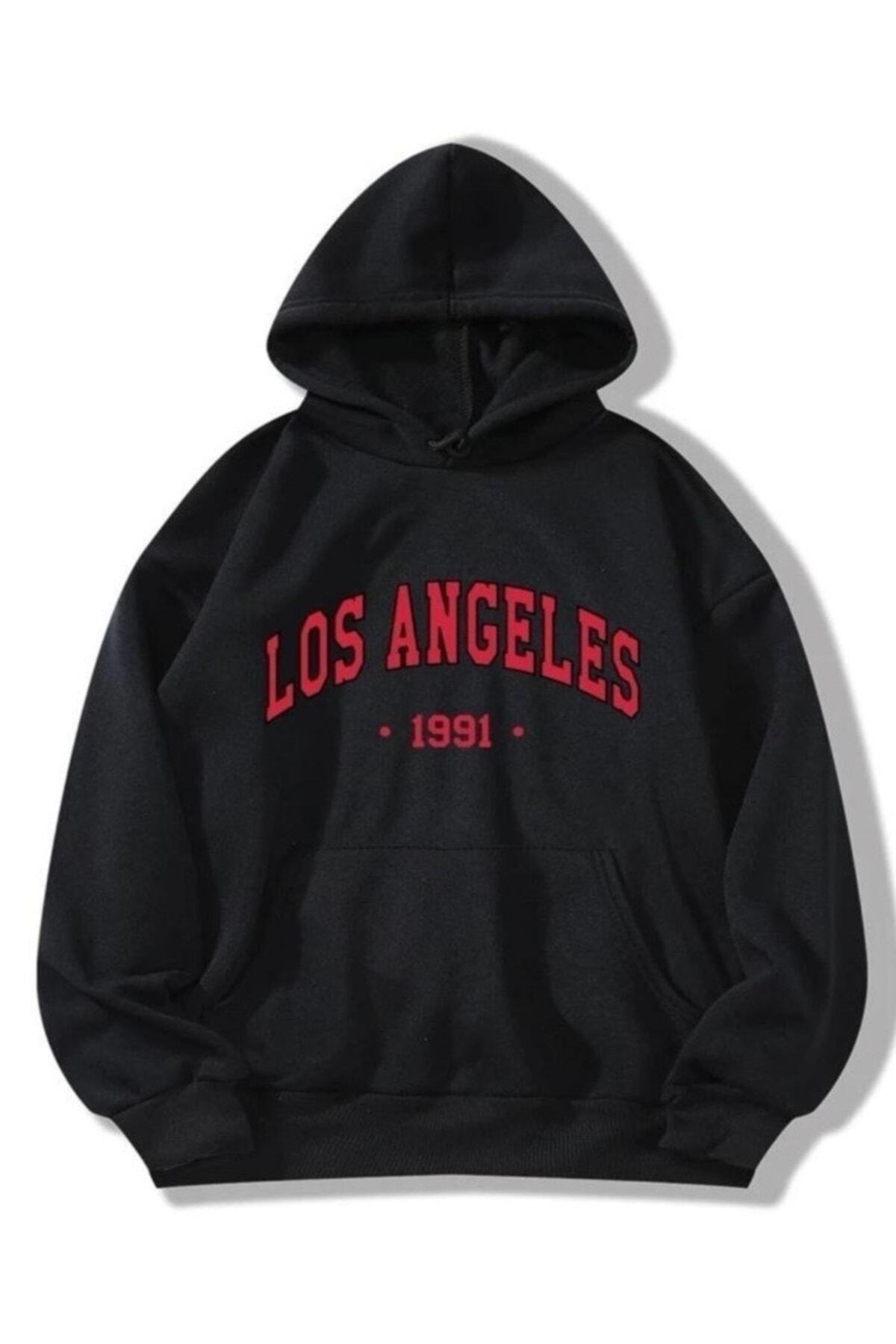 LEONE-Φούτερ με κουκούλα Oversize Red Los Angeles Printed 1
