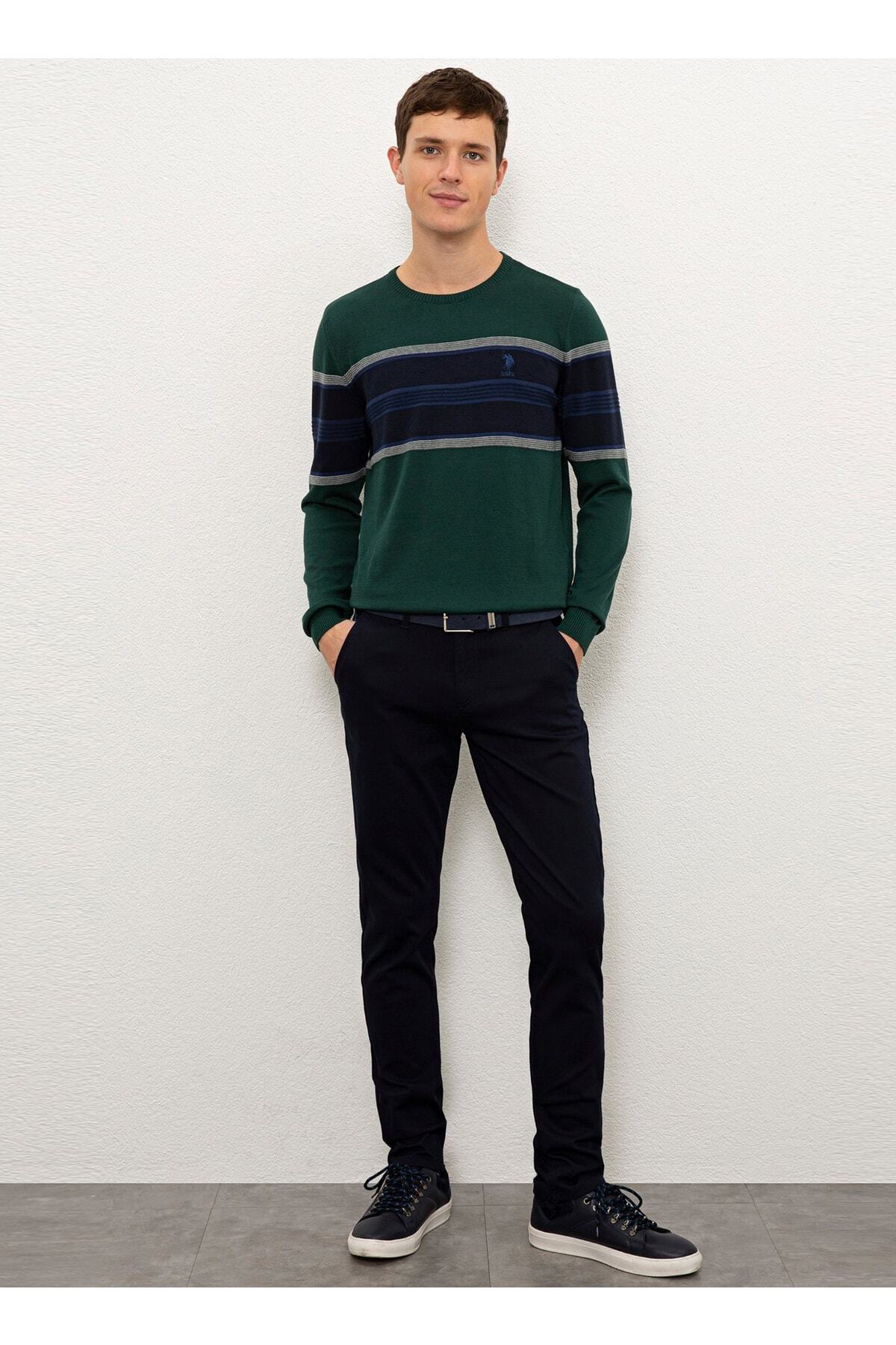 یو اس پولو شلوار مردانه اسلیم فیت سرمه‌ای کمر معمولی دمپا گشاد مدل Dames20k