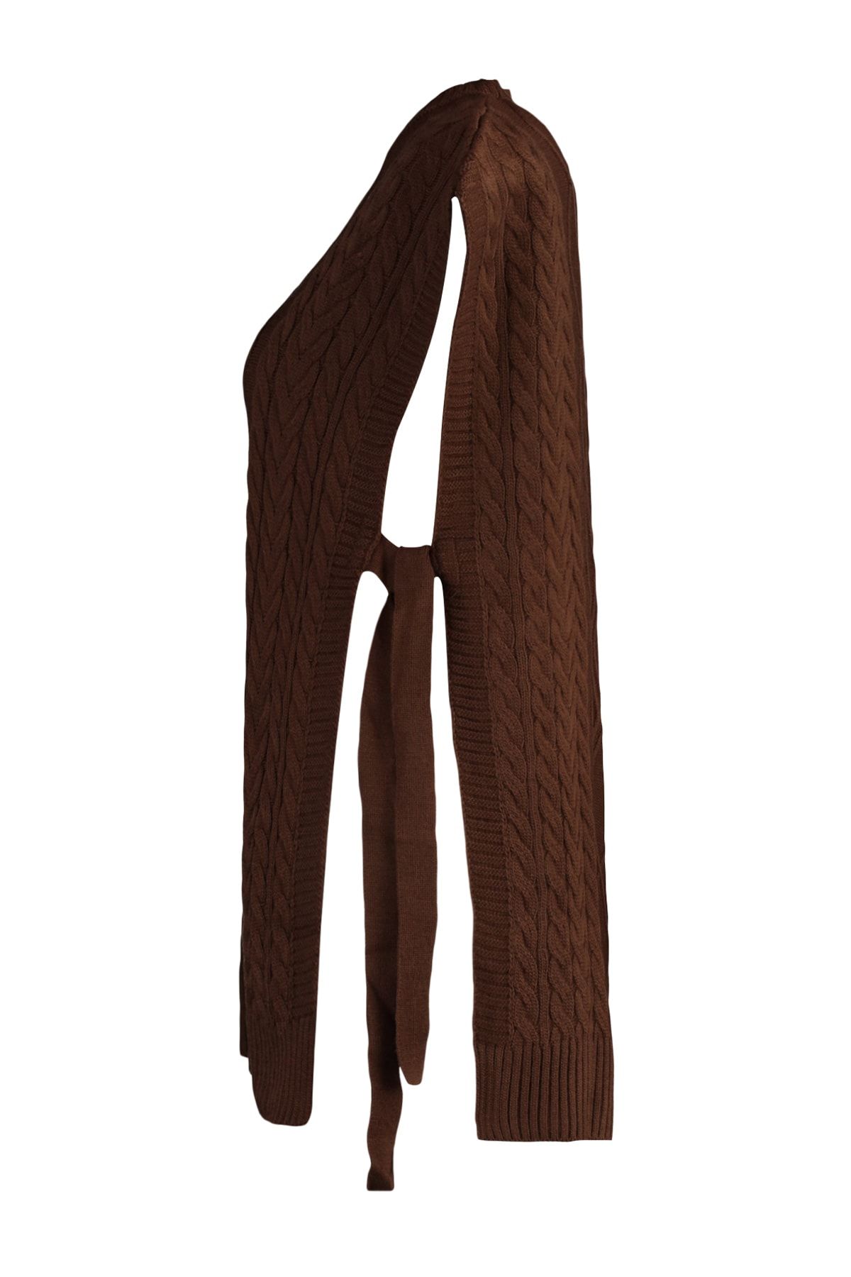 Trendyol Modest-Dunkelbrauner geflochtener Strickpullover zum Binden an der Taille TCTAW22UV0018 7