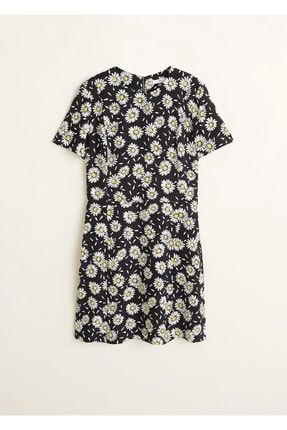 Siyah Papatya Çiçek Desenli Kısa Elbise 851003050