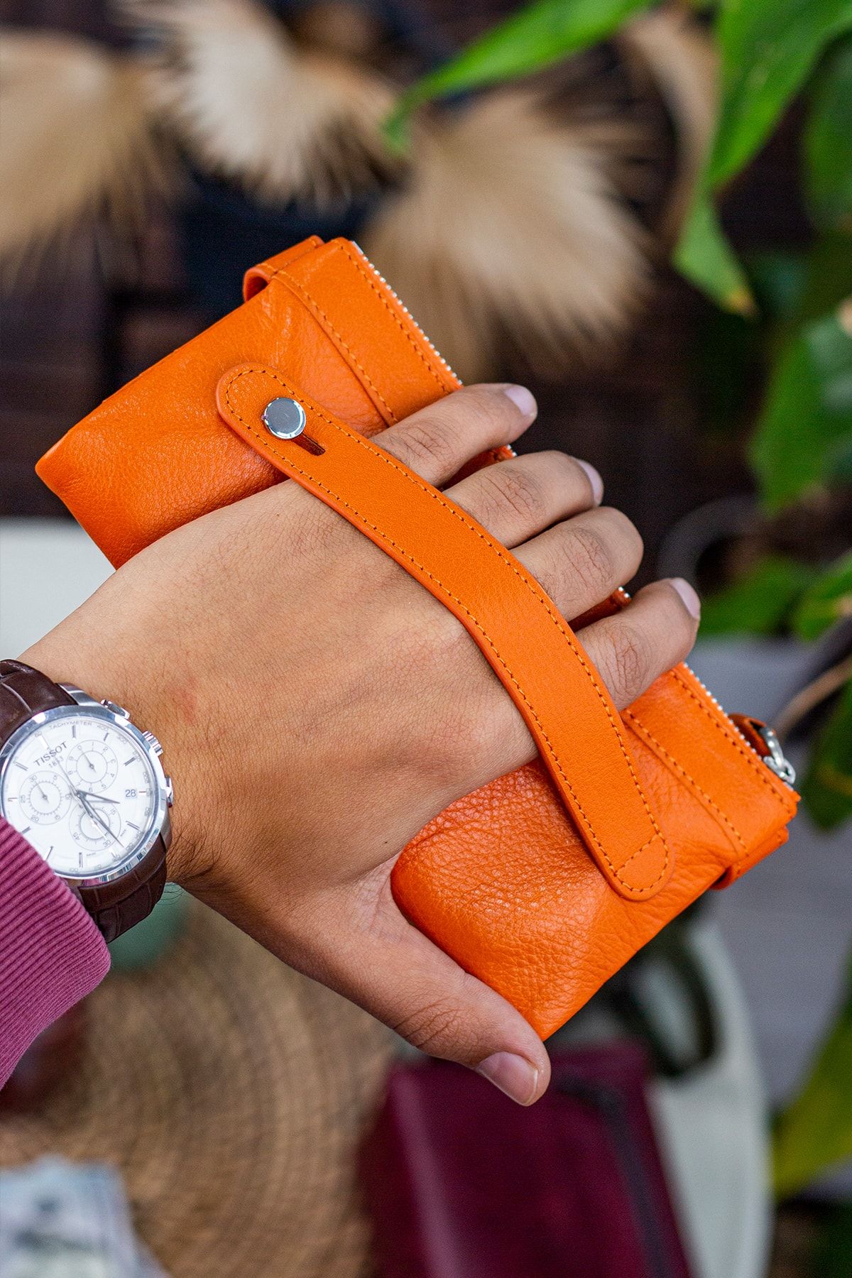 Garbalia Roosevelt Genuine Leather Orange Unisex Portfolio Wallet