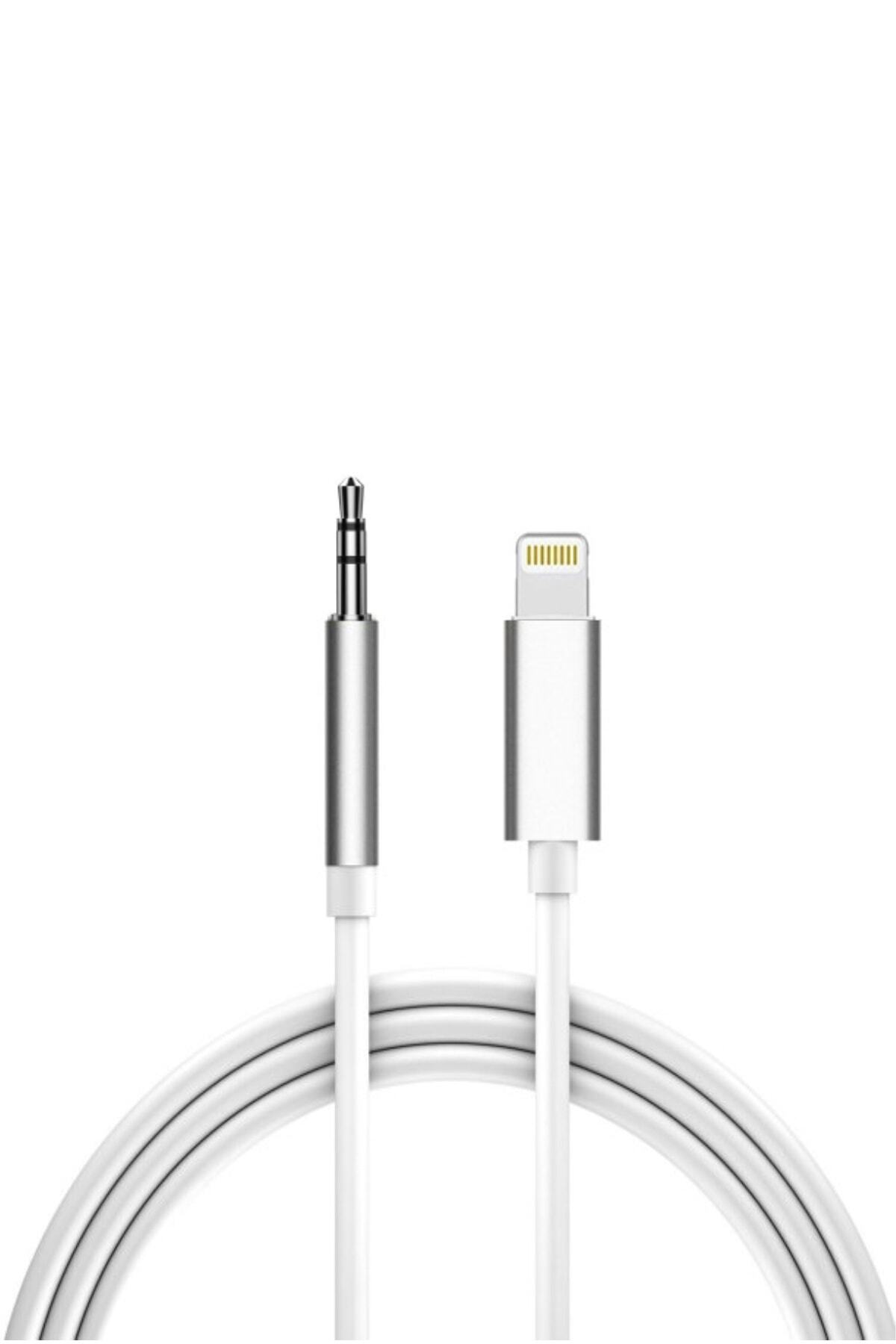 Lightning To 3.5mm Aux Ses Kablosu Çevirici Dönüştürücü Kablo 1 Metre - Beyaz