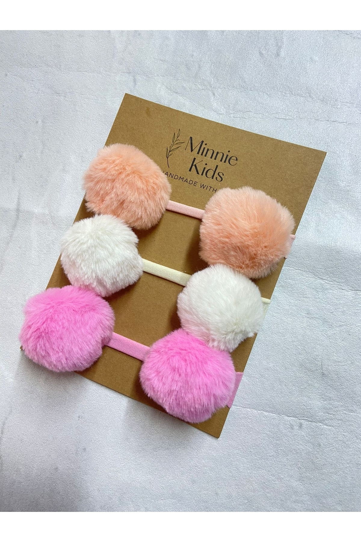3-Piece Pompom Bandana Set (salmon-cream-pink)