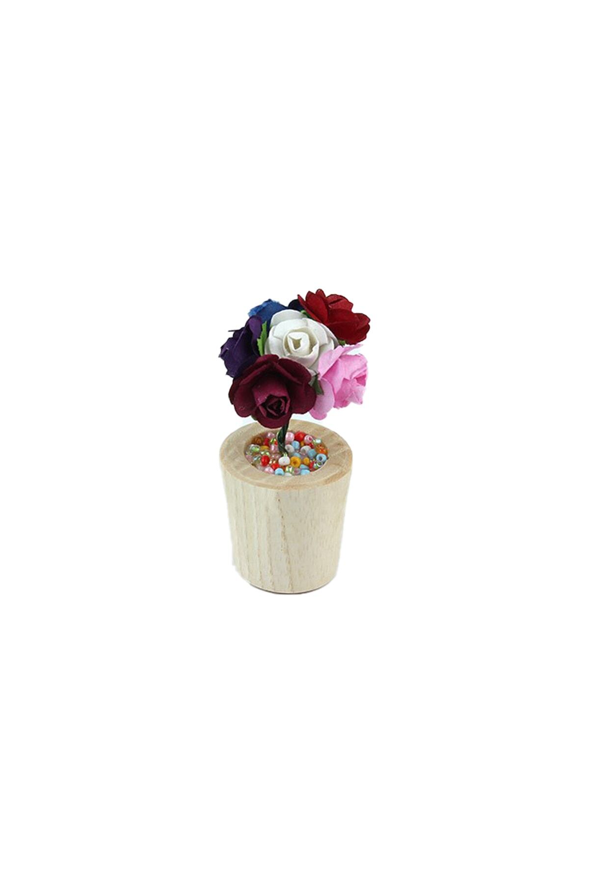 Mini Wooden Vase Top Artificial Floral Magnet Fridge Ornament 1 Piece
