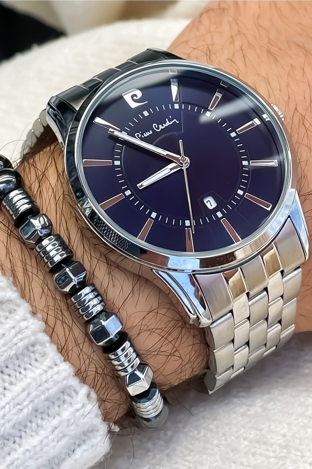 Pierre Cardin Steel Cord Steel Case Men s Wristwatch Bracelet