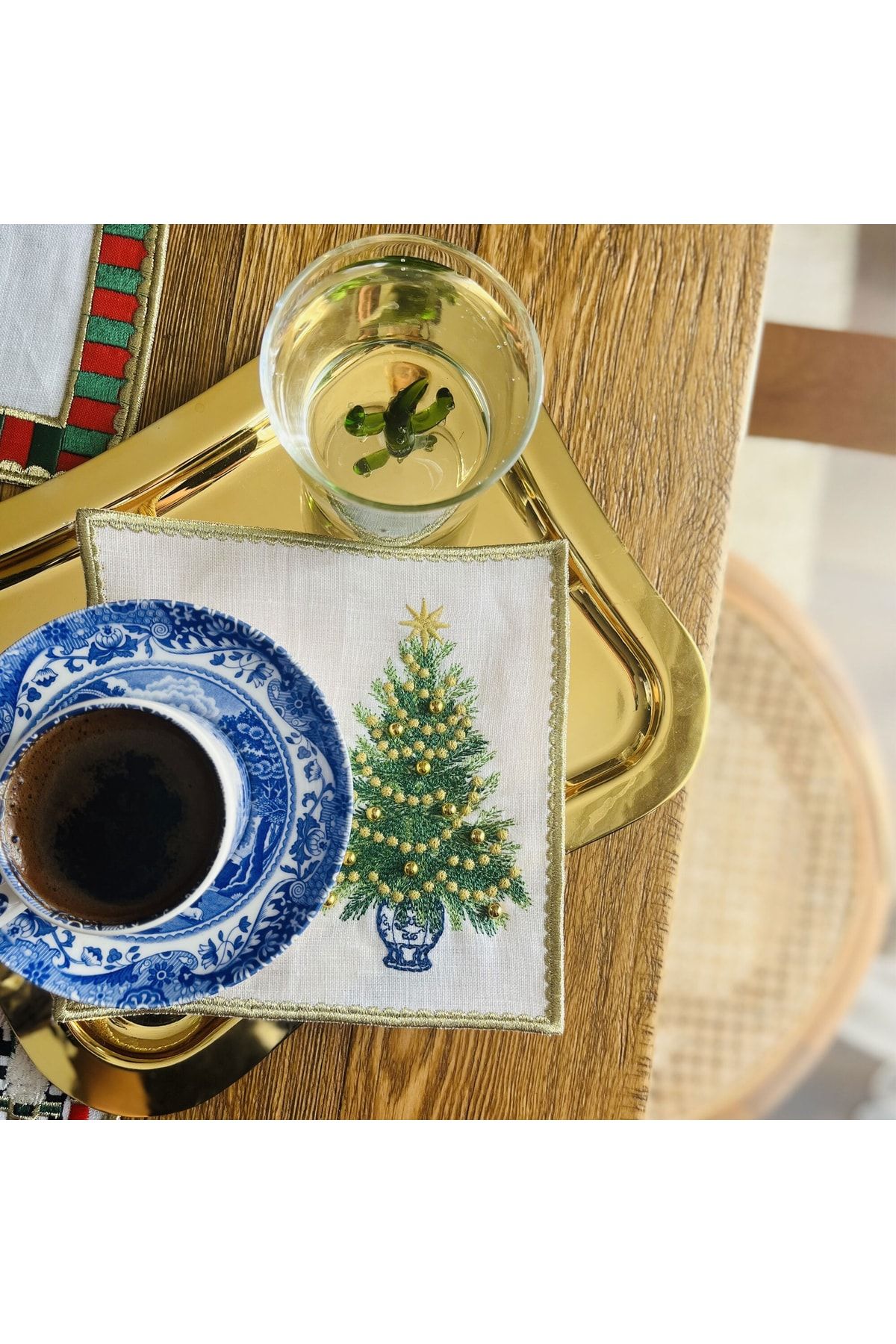 ge living-Coaster pentru ceașcă de cafea pentru brad de Crăciun cu margele - 2 bucăți șervețele de cocktail de Anul Nou 4