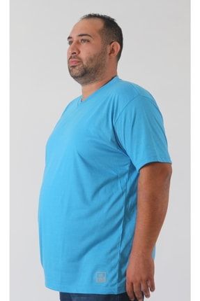 Büyük Beden Unisex T-shirt 7683-P22- Mavi