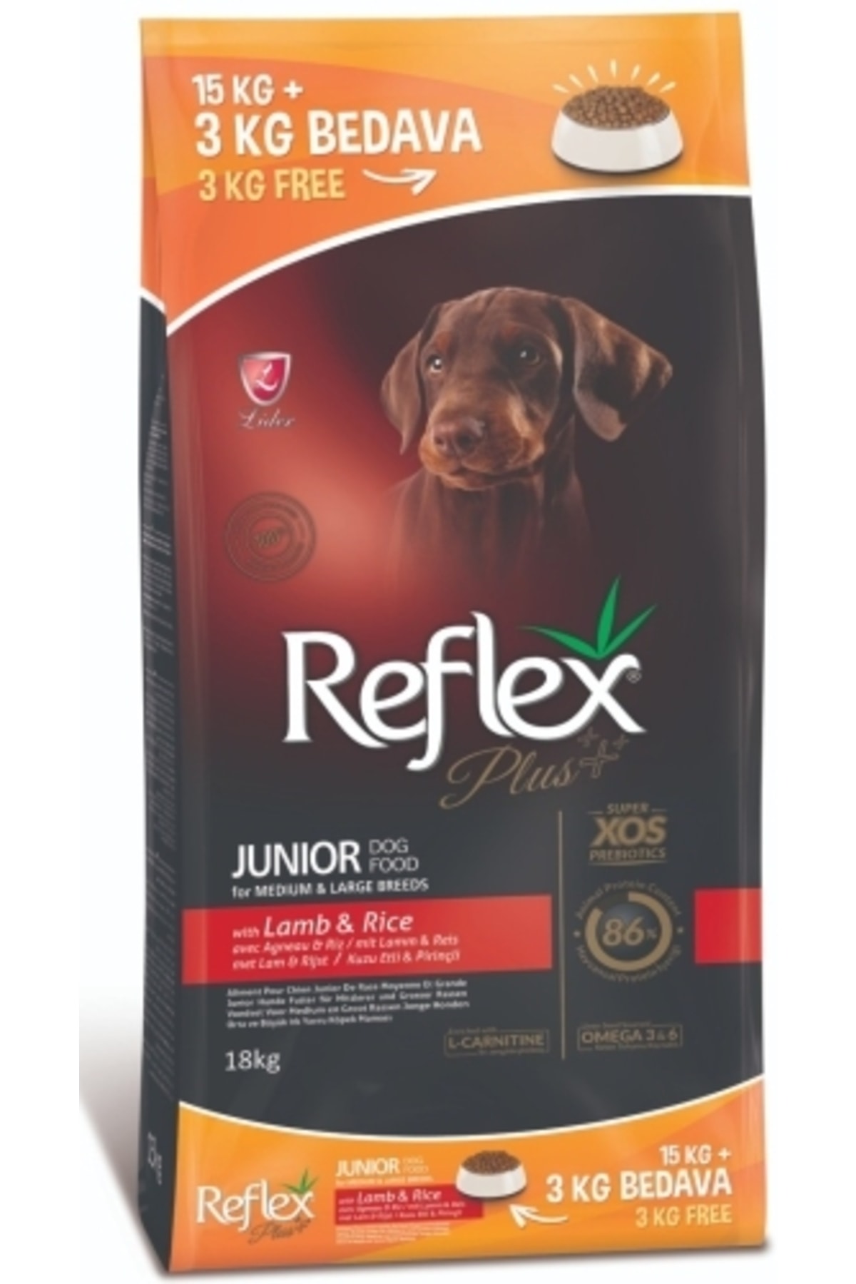 Reflex Plus Kuzu Etli & Pirinçli Orta Ve Büyük Irk Yavru Köpek Maması 15 Kg+3 Kg Bonus Paket Skt 03/2023