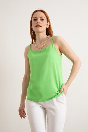Kadın Fıstık Yeşili Askılı Bluz 22Y014145