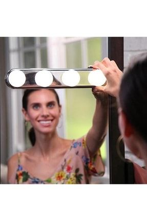 Buffer® Kablosuz Parlak Banyo Stüdyo Makyaj Aynası Işığı Pilli Vantuzlu Taşınabilir 4 Led Ampul AA08YT1007