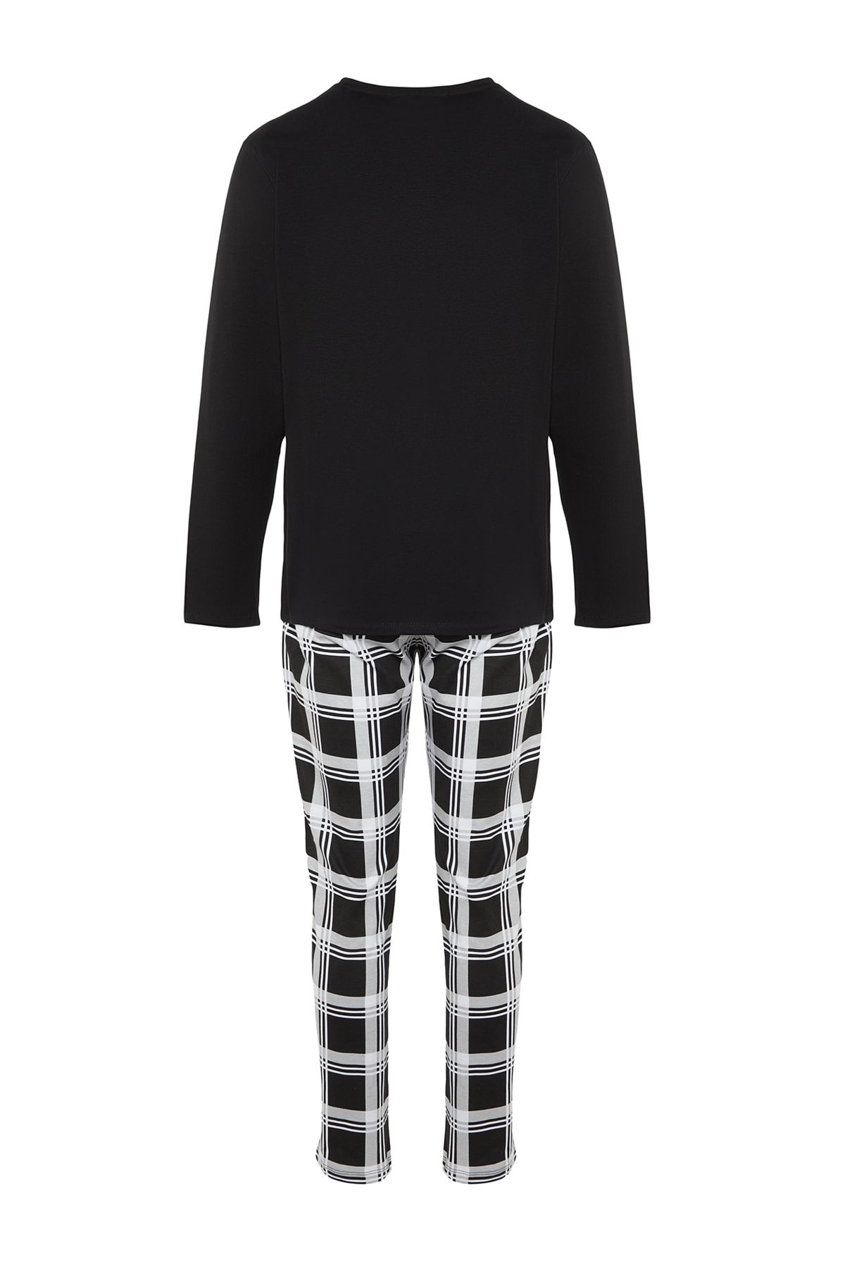 Trendyol Collection-Schwarzes Pyjama-Set aus 100 % Baumwolle mit normaler Passform und Rundhalsausschnitt THMAW22PT0441 8
