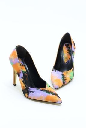 Tilda Turuncu Renk Mat Saten Topuklu Kadın Stiletto Ayakkabı 2522-299