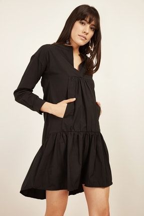 Kadın Siyah Büzgülü Elbise 19Y591173