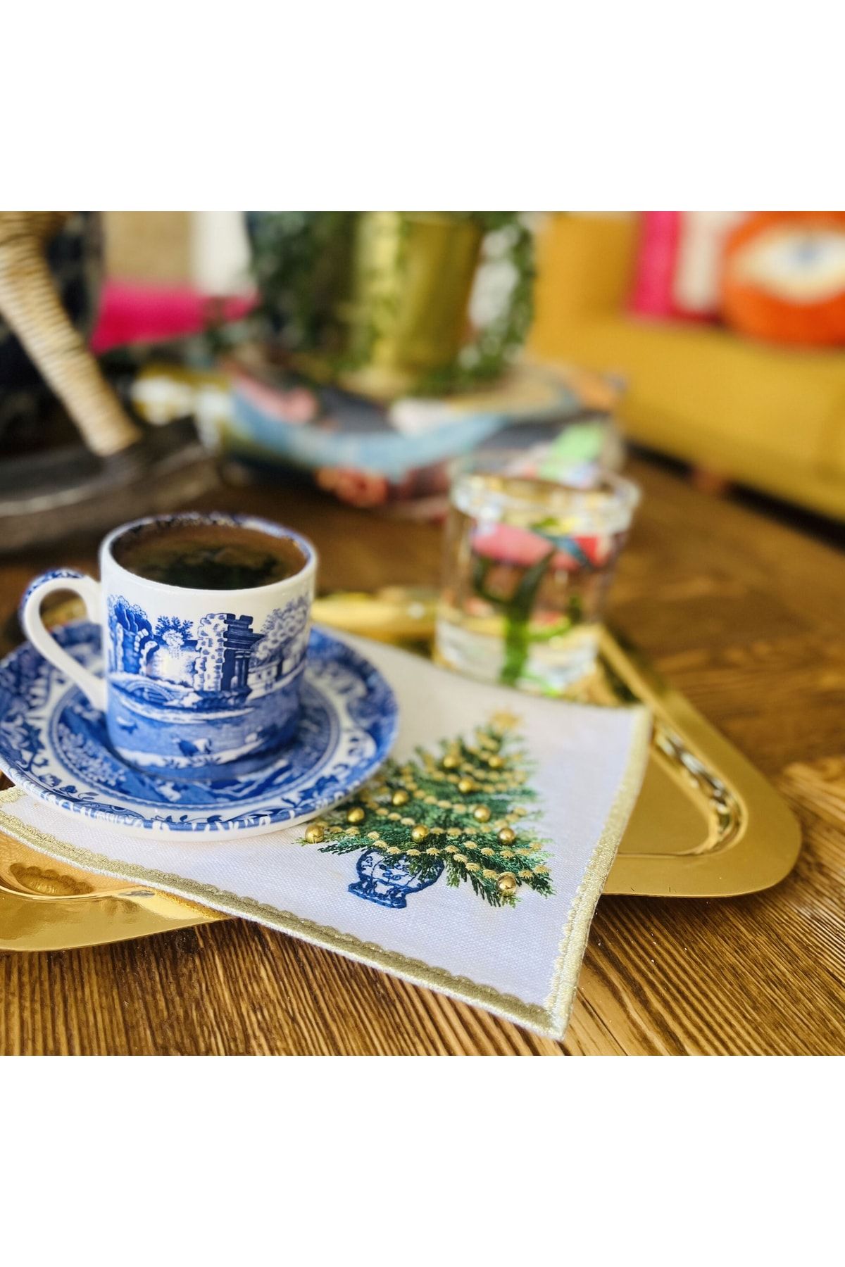 ge living-Coaster pentru ceașcă de cafea pentru brad de Crăciun cu margele - 2 bucăți șervețele de cocktail de Anul Nou 2