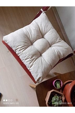 Sandalye Minderi Krem 1 Adet Boncuk Elyaf Dolgulu Dekoratif Bağcıklı 40*40 1MNDRKRMRNG4