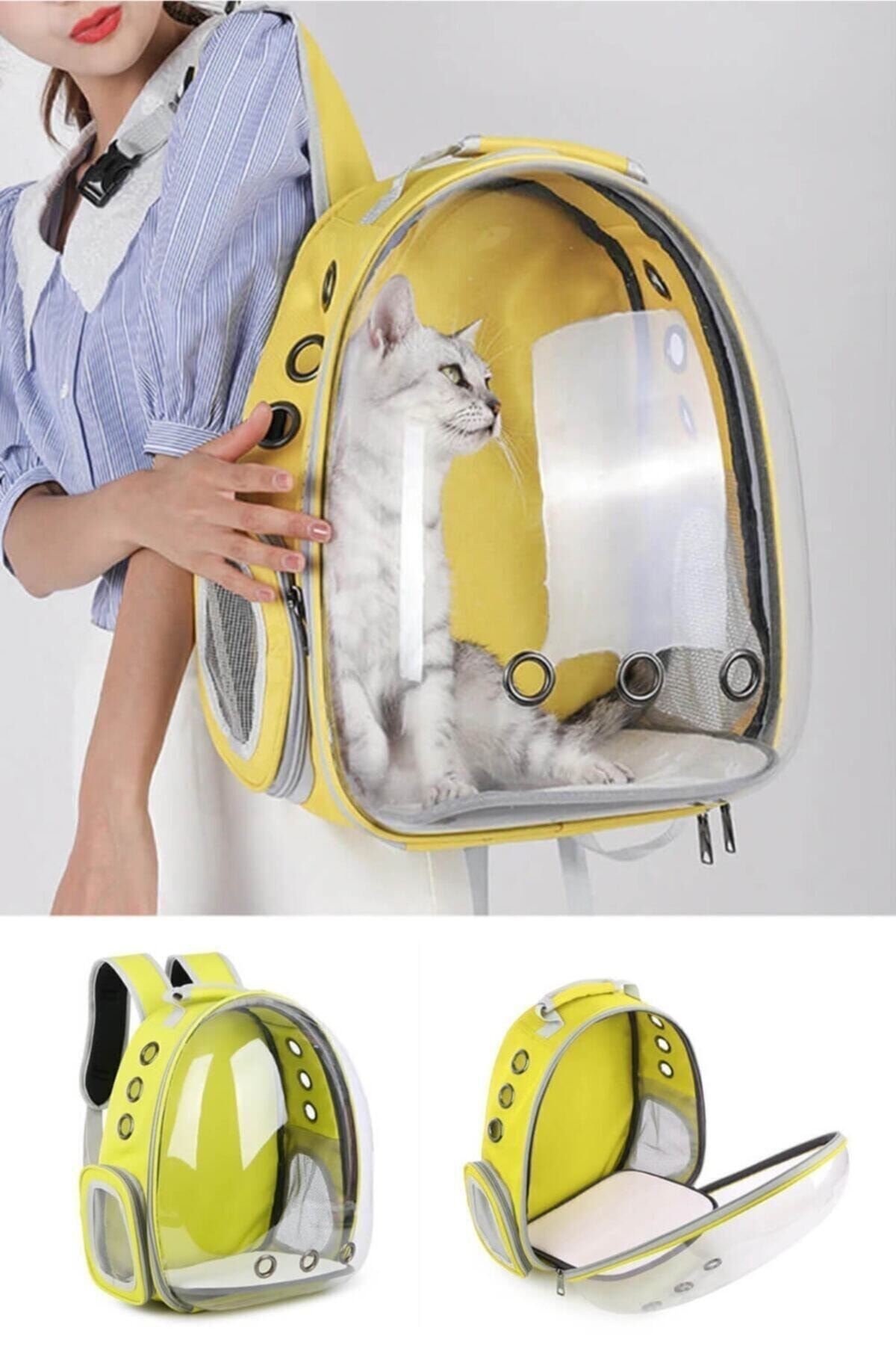 Ksburda Sarı Astronot Şeffaf Hava Kanallı Kedi Köpek Evcil Hayvan Taşıma Seyahat Çanta