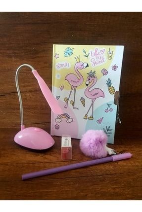 Flamingo Kilitli Hatıra Defteri-flamingo Tükenmez Kalem-flamingo Silgi- Masa Lambası CEWR43