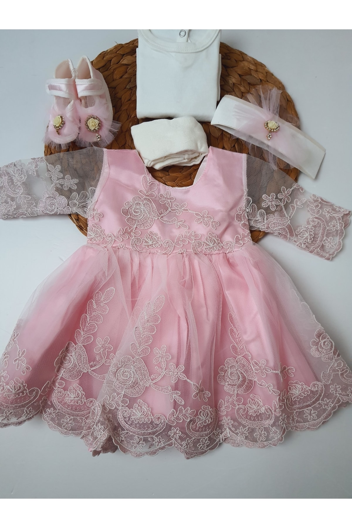 PİLEKİ BABY 0 6 Ay Uzun Kol Dantelli Bebek Mevlüt Elbisesi , Özel Gün , Doğumgünü fotoğrafı 3 (önizleme)