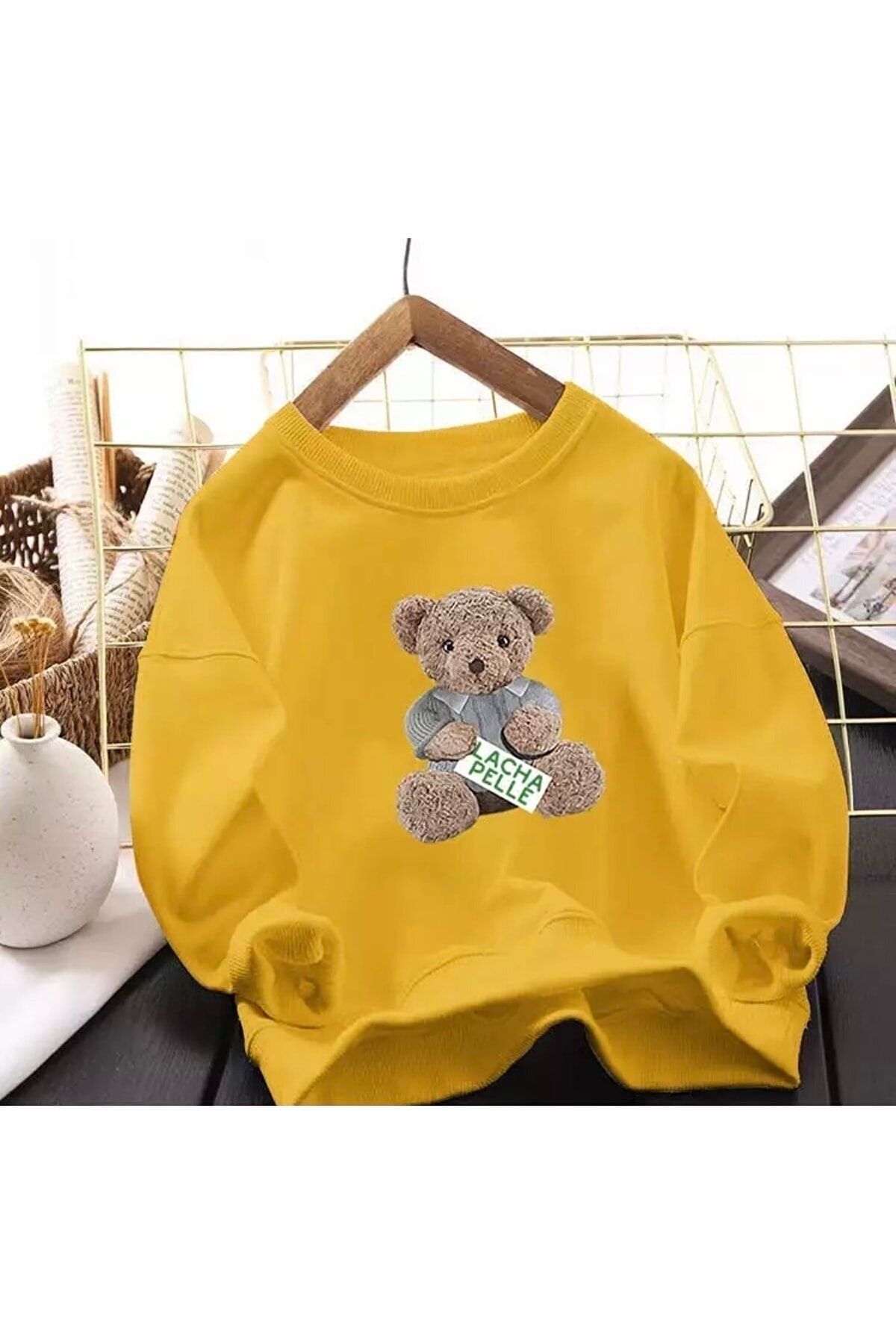 Machetta Kids Crew Neck Yellow lacha Pelle Teddy Bear Printed