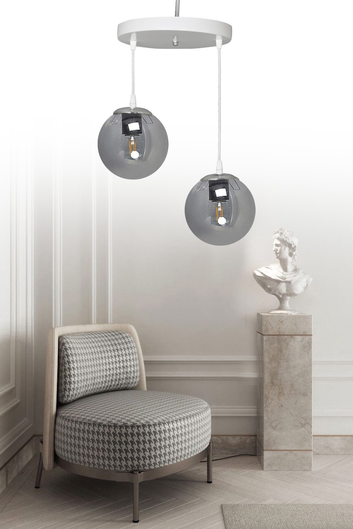 Pendant Tray White 2-Piece Smoked Glass Chandelier