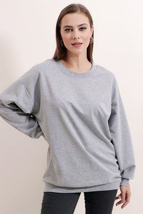 Kadın Basic Uzun Kollu Oversize Sweatshirt P20w-4420 P20W-4420