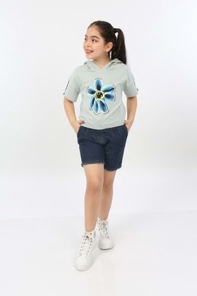 Kız Çocuk Önü Çiçek Baskılı T-shirt 22234