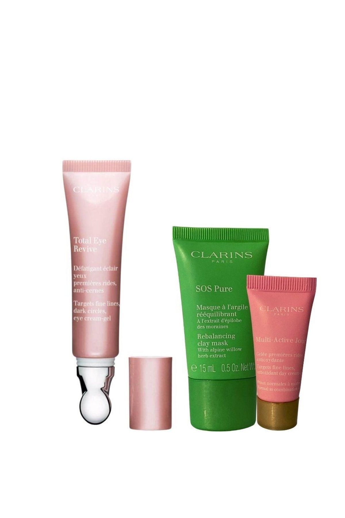 Clarins Total Eye Revive 15 Ml + Sos Pure Rebalancing Clay Mask 15ml + Multi Active Jour Day Cream G