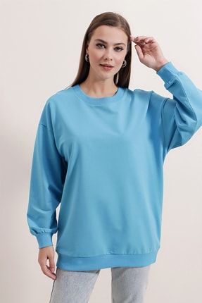 Kadın Basic Uzun Kollu Oversize Sweatshirt P20w-4420 P20W-4420
