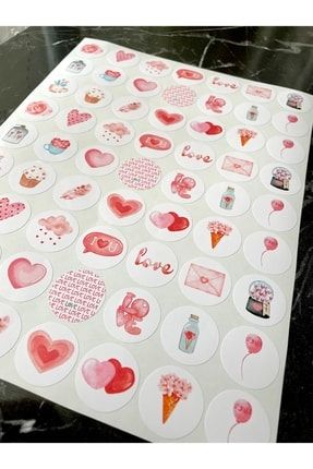 Sevgililer Günü Serisi 63 Adet 3 Cm Opak Sticker, Yapışkanlı Etiket, Hediye Paketi Stickerı Kalp1