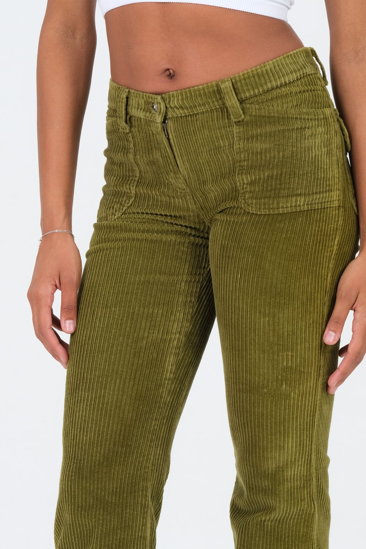 Barkaist-Pantaloni de damă, verzi, cu talie obișnuită, din velur 7