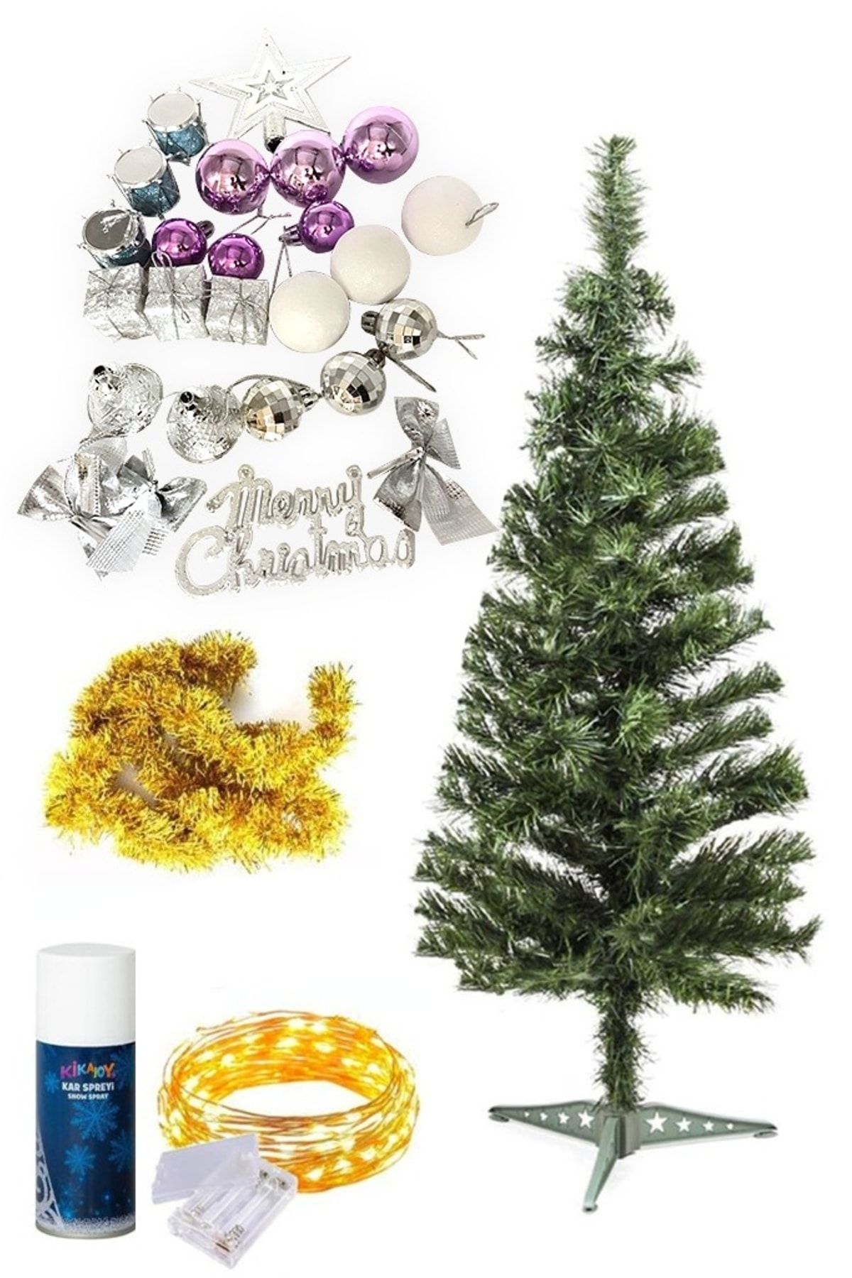 OKFİS Yılbaşı Çam Ağacı 90 Cm 91 Dal (peri Led,yeni Yıl Süs,tepe