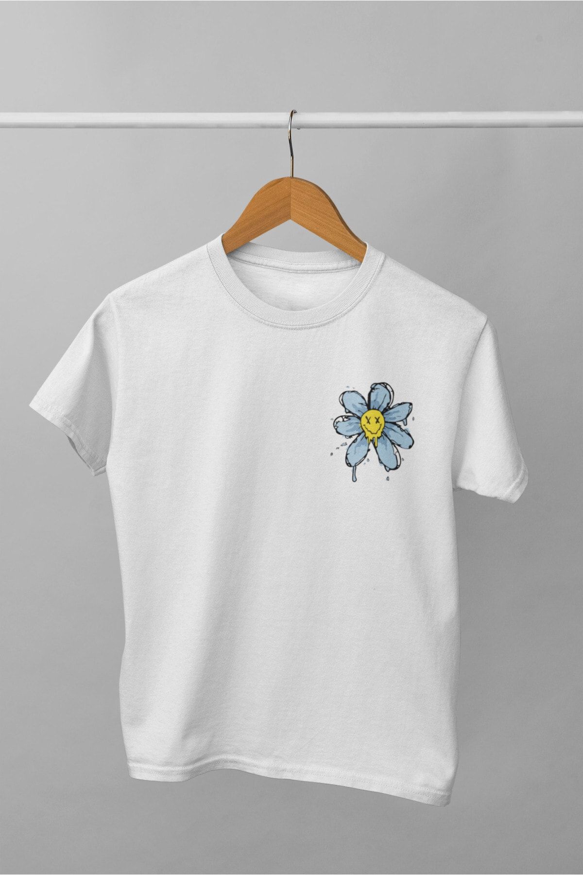 Kio Tasarım-Blue Daisy Printed T-Shirt Women's Cotton Lover Birthday Gift for Friend Gift T-shirt 3