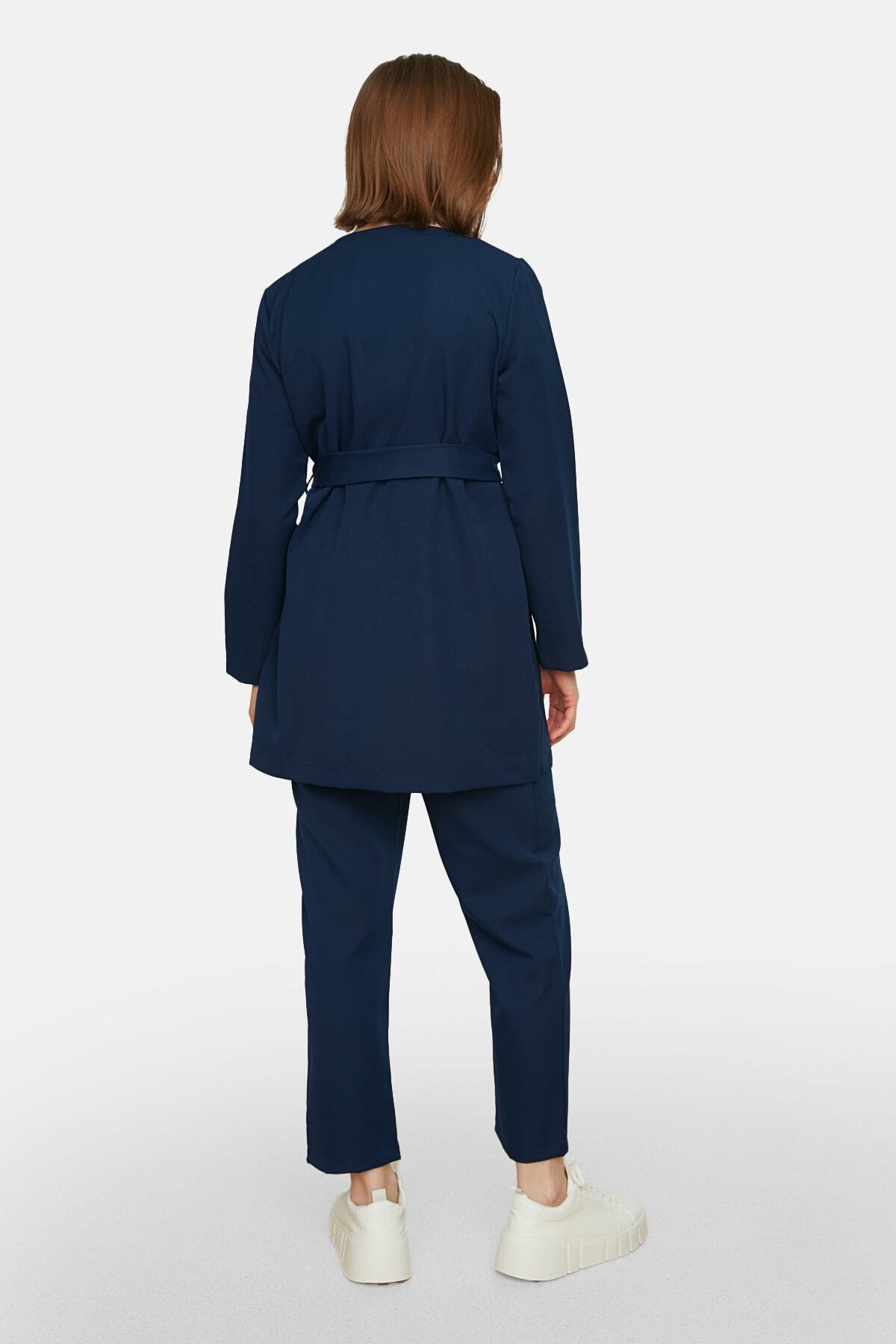 Trendyol Modest-Κοστούμι υφαντό σακάκι-παντελόνι με μπλε ζώνη TCTSS21AU0313 4