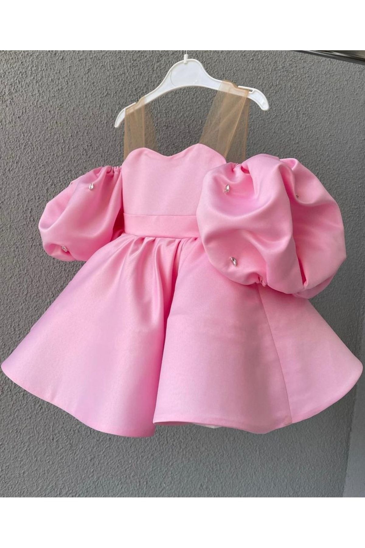 Kız Çocuk Pembe Renk Doğum Günü Parti Özel Gün Elbisesi