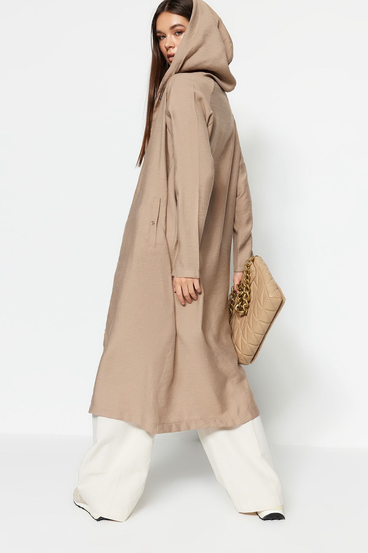 Trendyol Modest-Mink Color Hooded and Snap Closure Woven Cap - TCTSS21KF0002 2