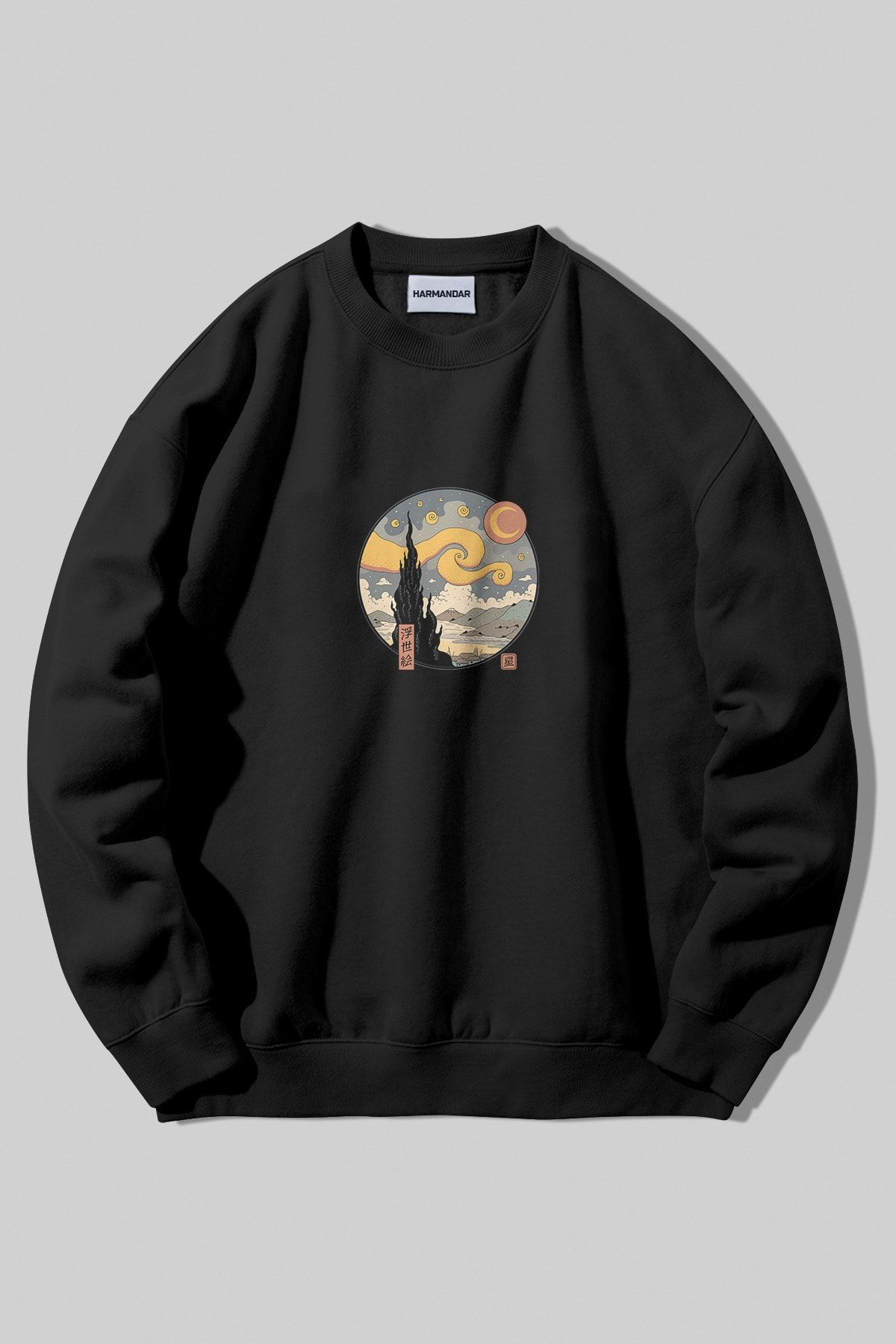 Harmandar Hanorac Cu Glugă Negru Fără Glugă Cu Imprimeu Noapte Înstelată Unisex - XL