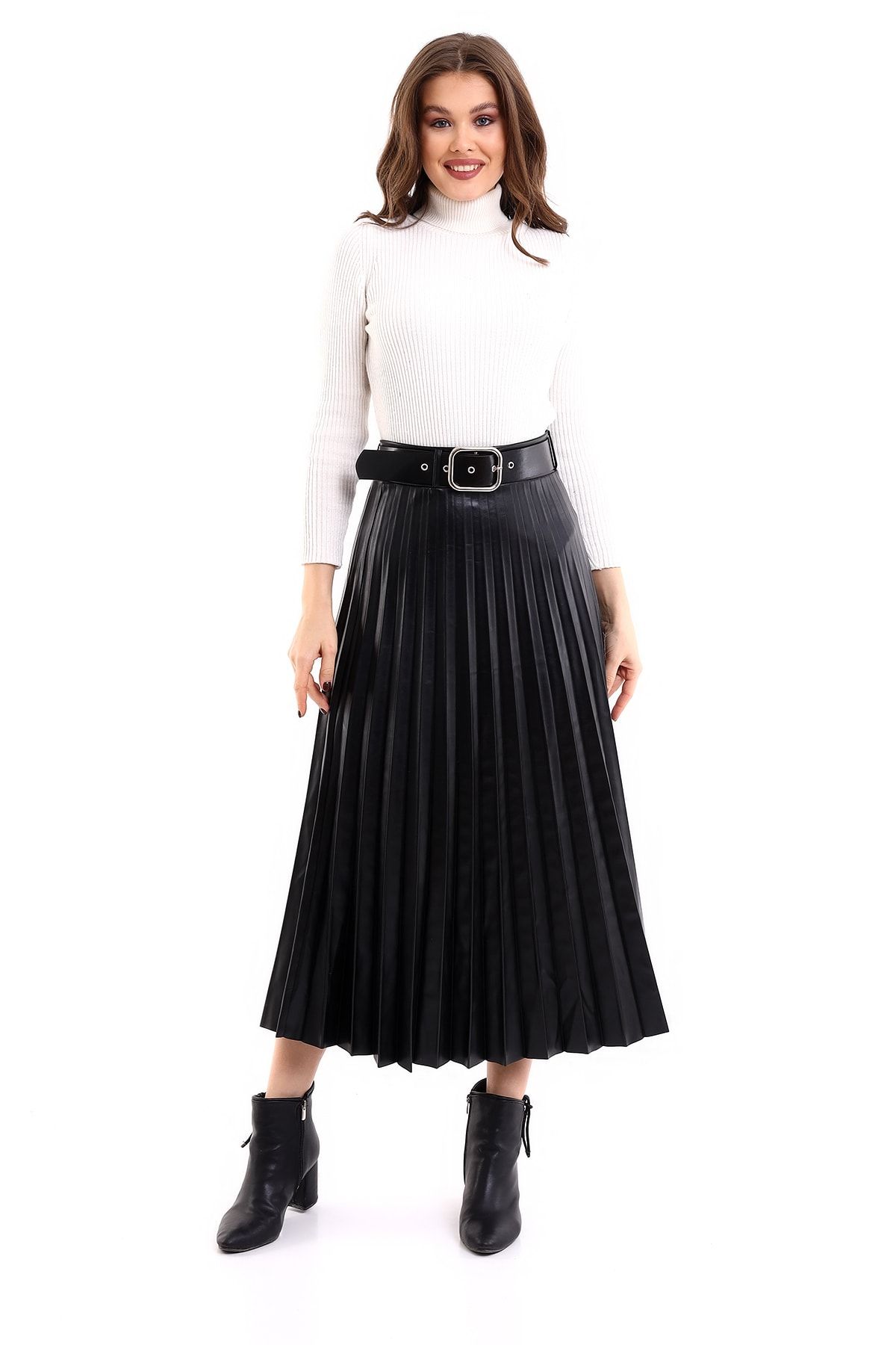Winmoda34 Leather Skirt Long Pleated Trendyol