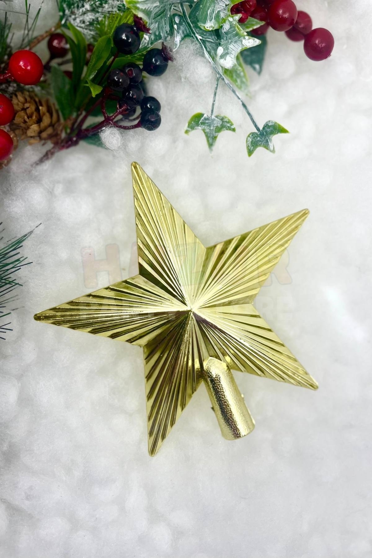 Huzur Party Store Yılbaşı Çam Ağacı Tepeliği Gold Renk Parlak 15x15 Cm Altın Sarısı Yeni Yıl Sert Yıldız Tepelik