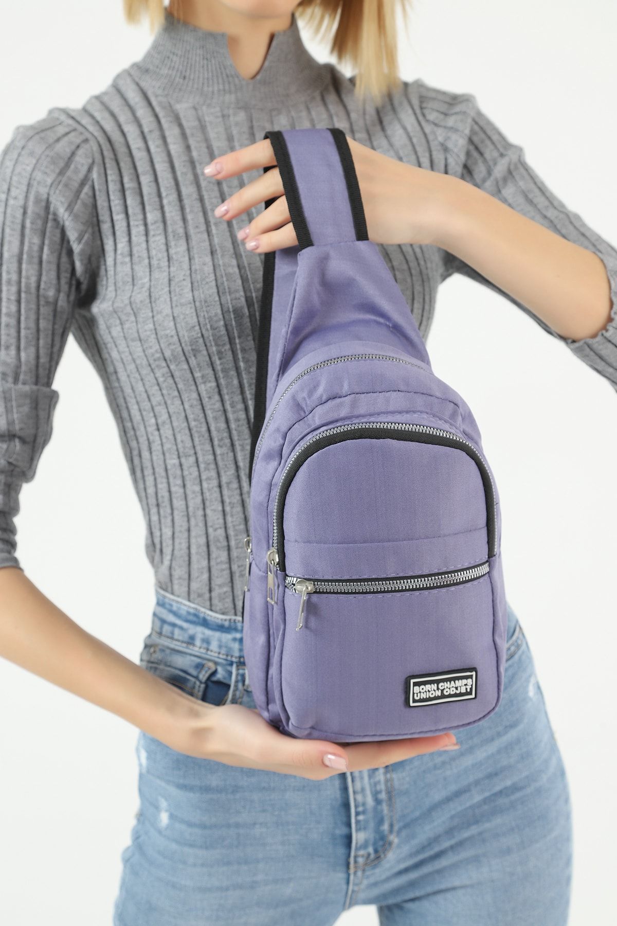 SHAKA Lila U3 3 Bölmeli Çapraz Bel Çantası Boy:30 Cm En:15 Cm