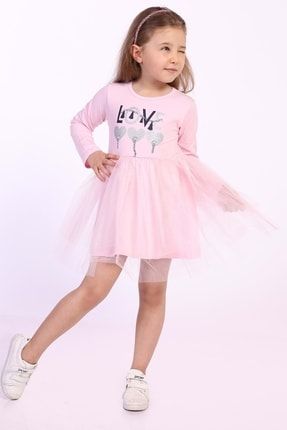Kız Çocuk Love Kalp Baskılı Elbise 22103