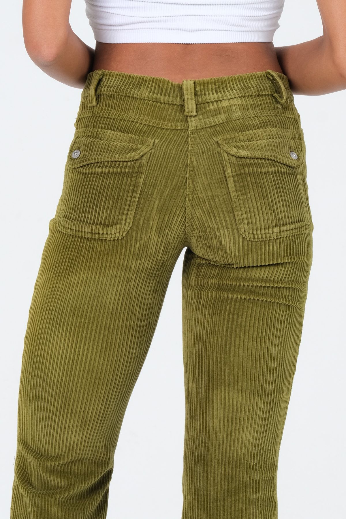 Barkaist-Pantaloni de damă, verzi, cu talie obișnuită, din velur 8