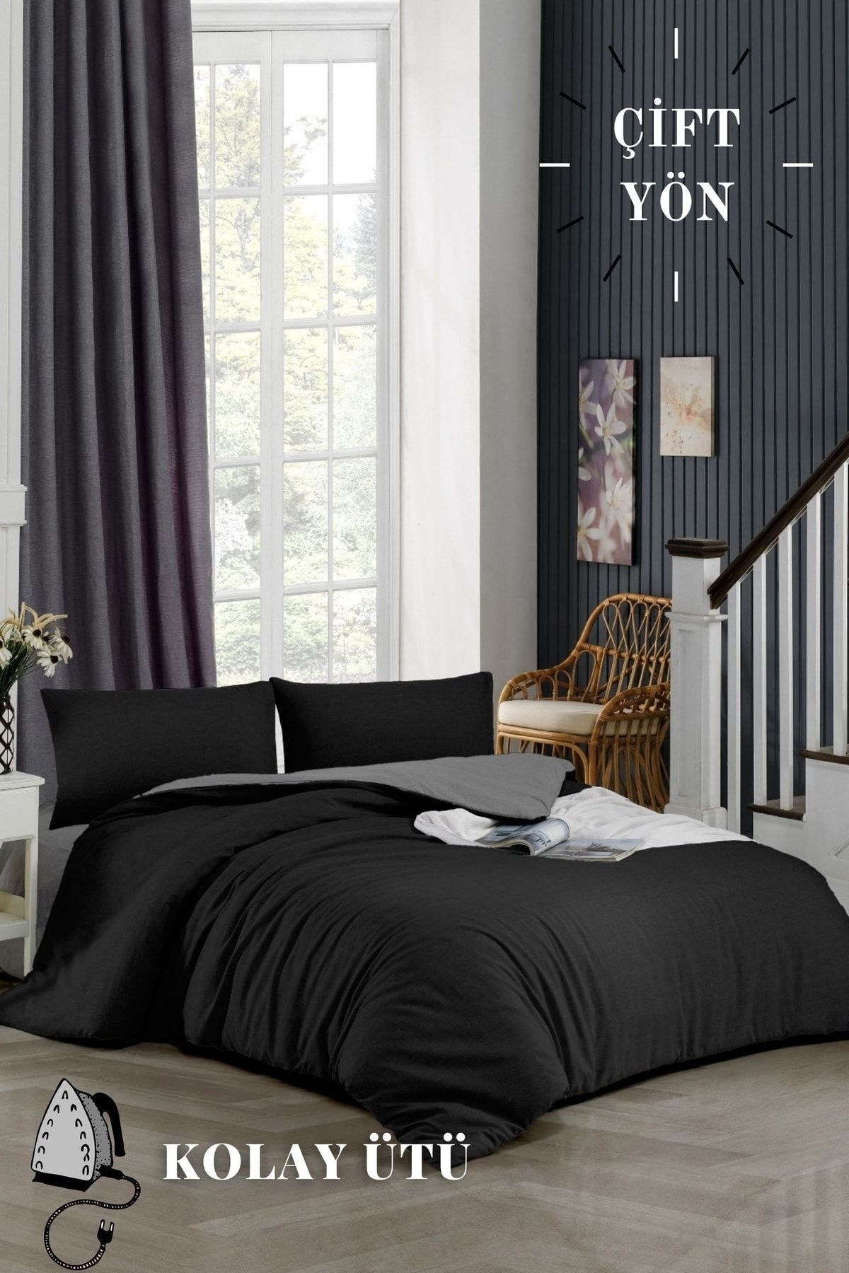 ELY PARKER Set De Husă De Pilote Easy Iron-200x200-dublu Supradimensionat, Reversibil (foaie De Cauciuc Gri + Husă De Pilota + 2 Linguri) - One Size