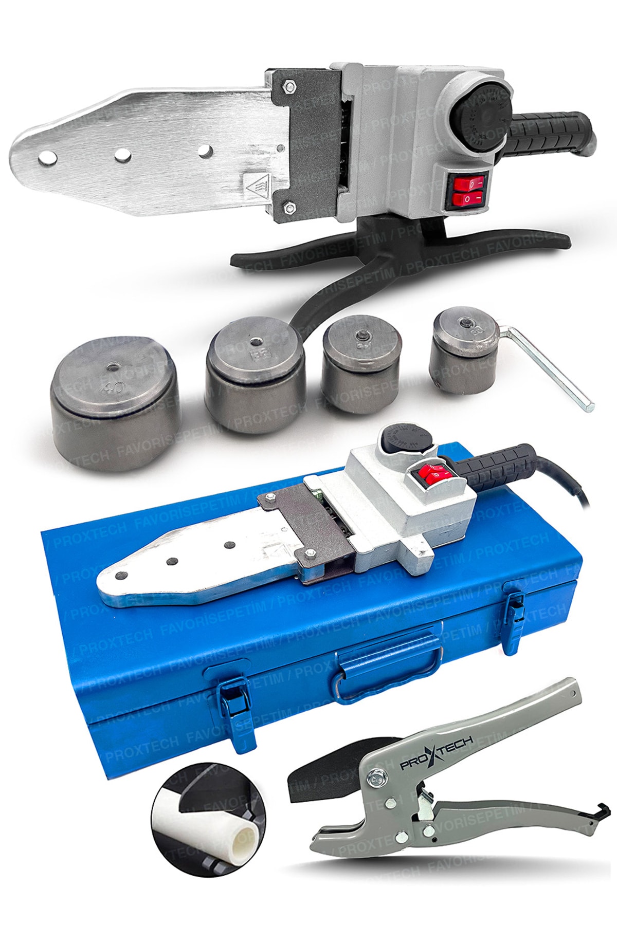PROXTECH Ağır Hizmet Çift Residans Isı Ayarlı Pprc Plastik Boru Kaynak Makinesi Çantalı Pro Makaslı Set