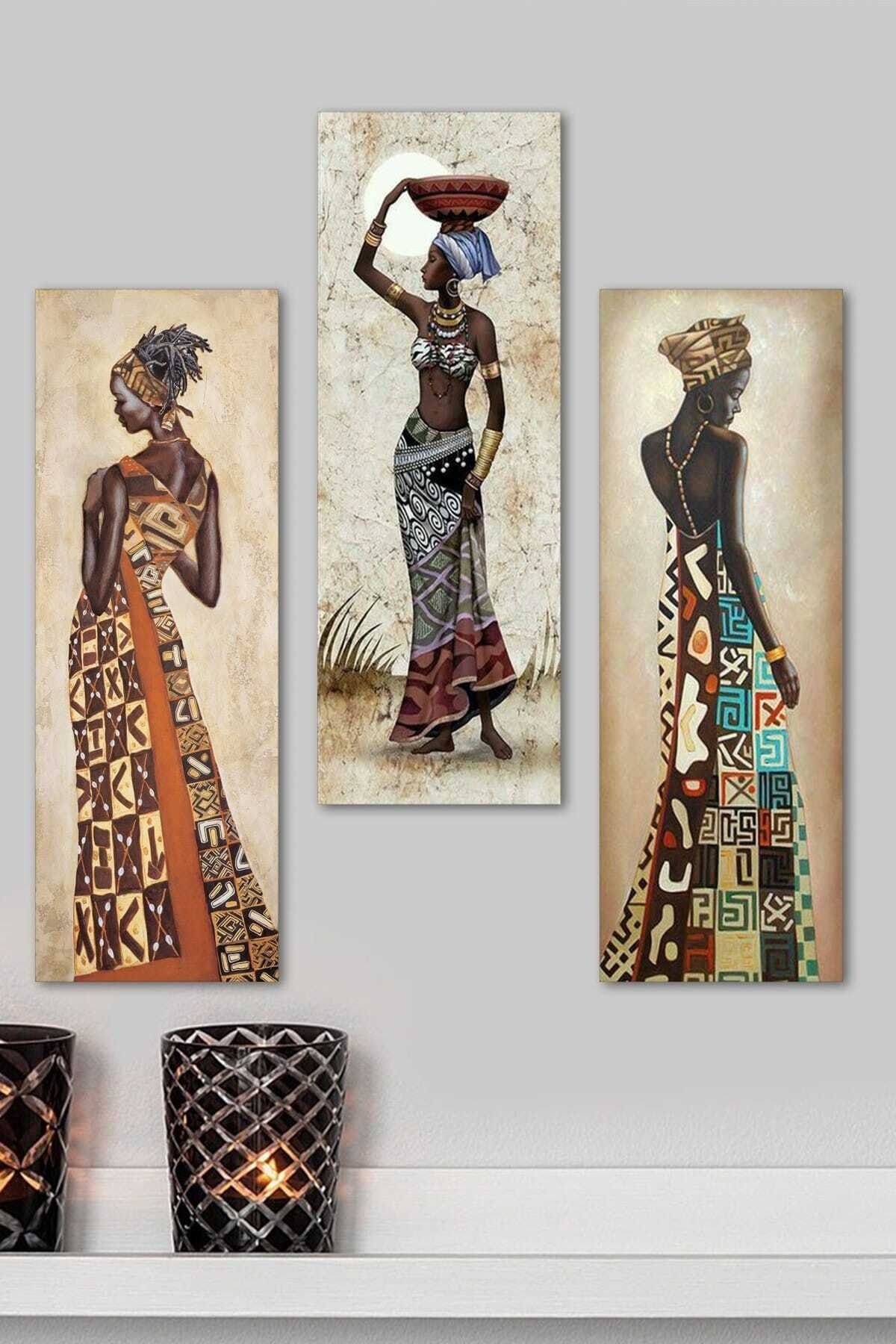 Evimona 3 Parçalı Afrikalı Kadınlar Mdf Tablo - 3dikey-133 / 20x60 UX8216