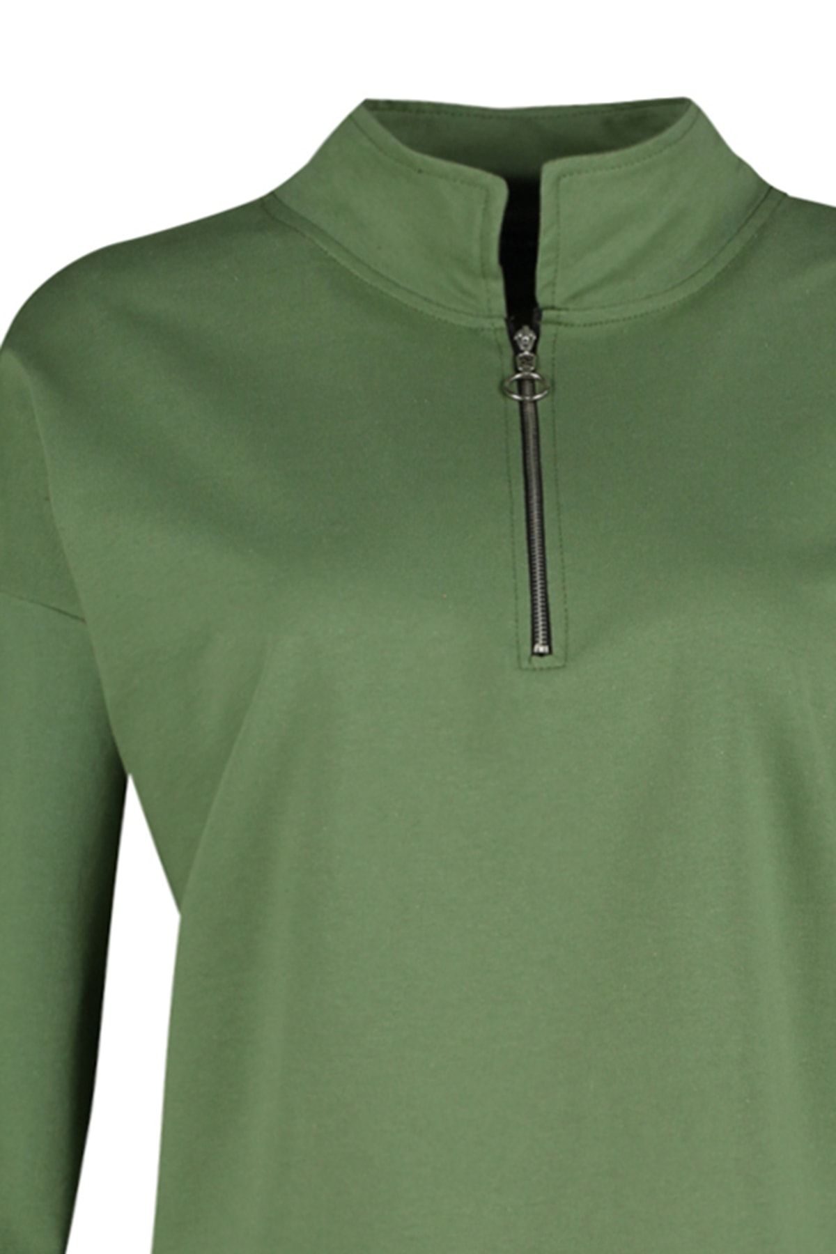 Trendyol Curve-Khakifarbenes, dünnes Strick-Sweatshirt mit Polokragen in Übergröße – Reißverschluss TBBAW23AO00023 8